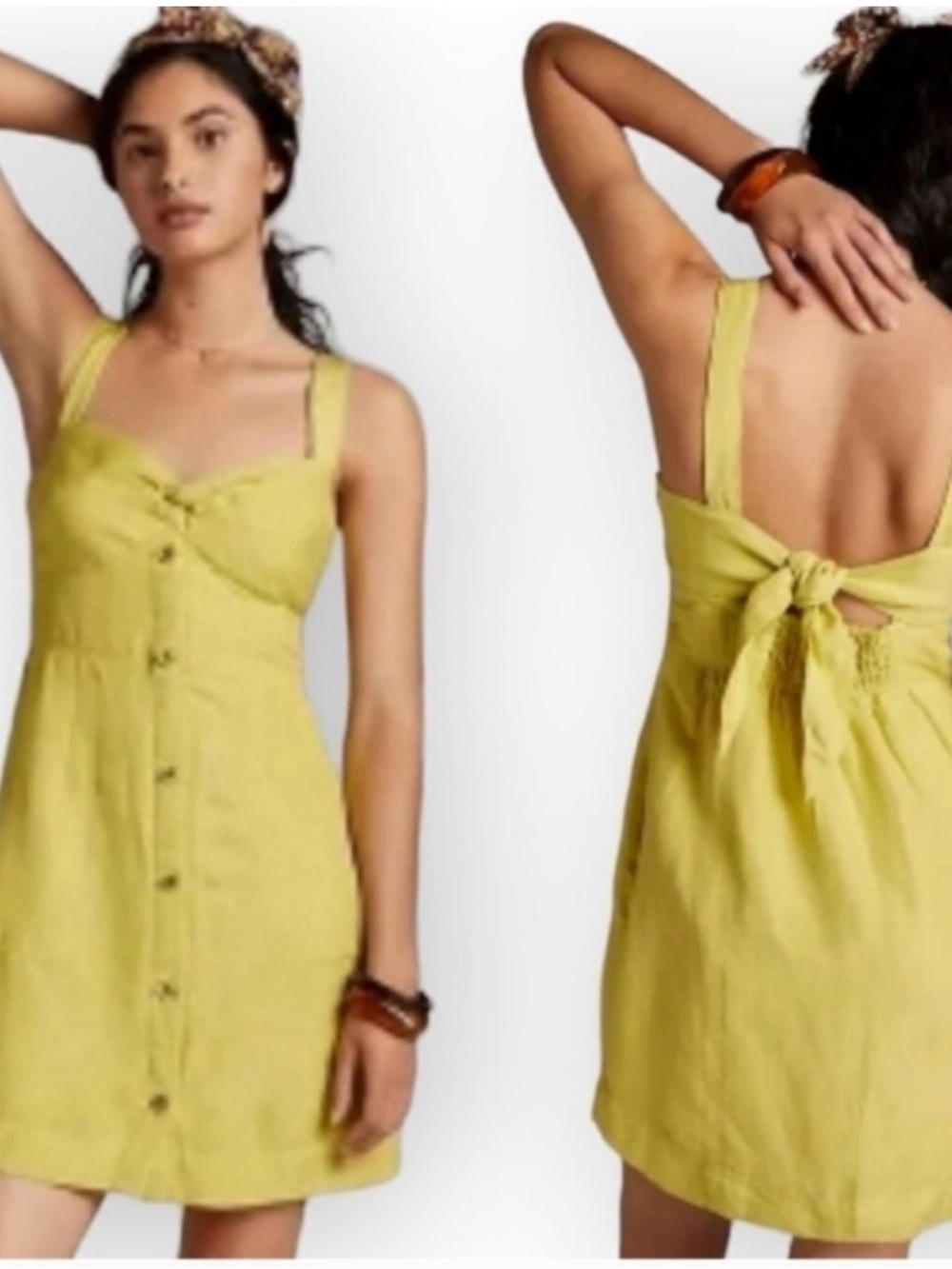Anthropologie Maeve Lemon-Yellow Button Front Mini Dress
